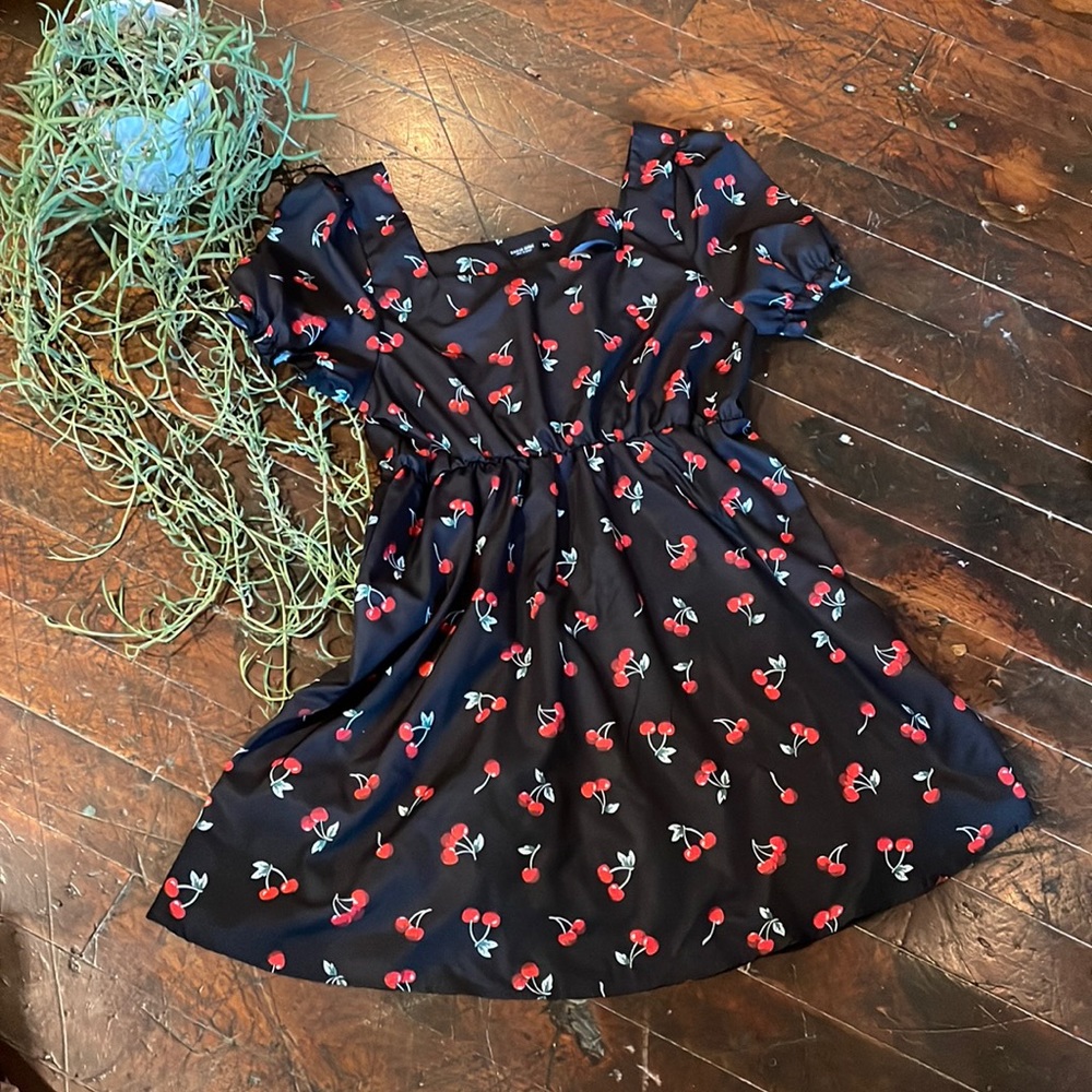 Shein Curve Cherry Print 🍒 Retro Flowing Babydoll Mini Dress